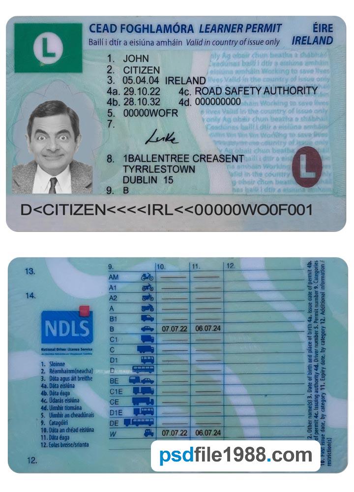Ireland Driving License Learner Permit 2022-Present
